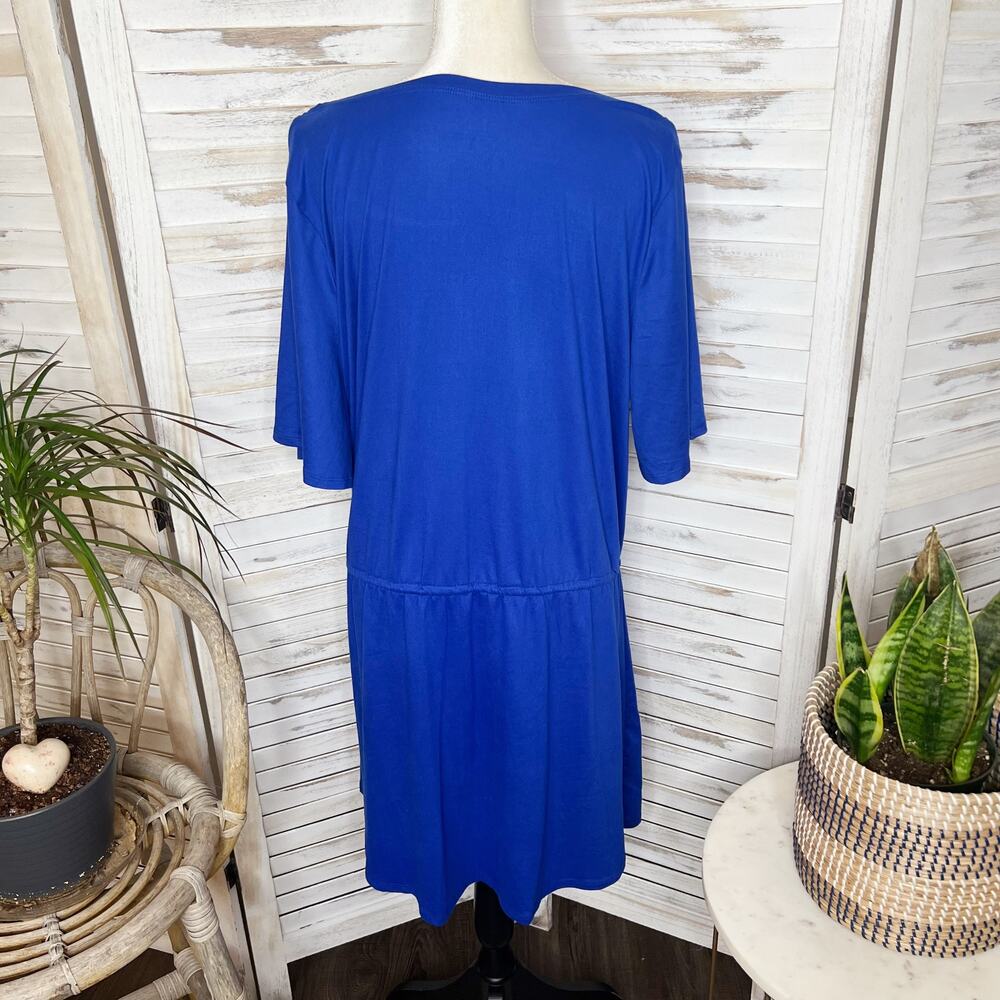 SOFT SURROUNDINGS Women's XL Short Sleeve T Shirt Mini Dress Adj Waist Blue USA - Picture 11 of 13